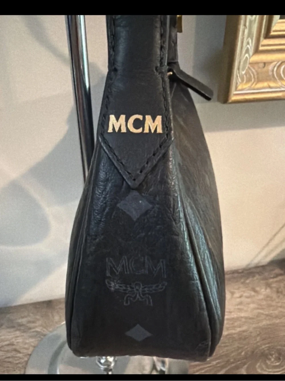 MCM Aren Visetos Monogram Print Shoulder Bag Black Pebble Leather & Card Wallet - Picture 10 of 16